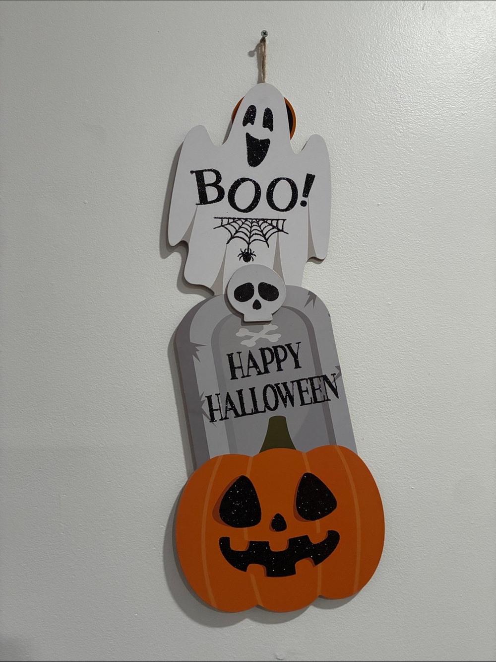NWT-Glittered- BOO- Happy Halloween- Ghost, Tombstone & Jack-o-lantern Sign